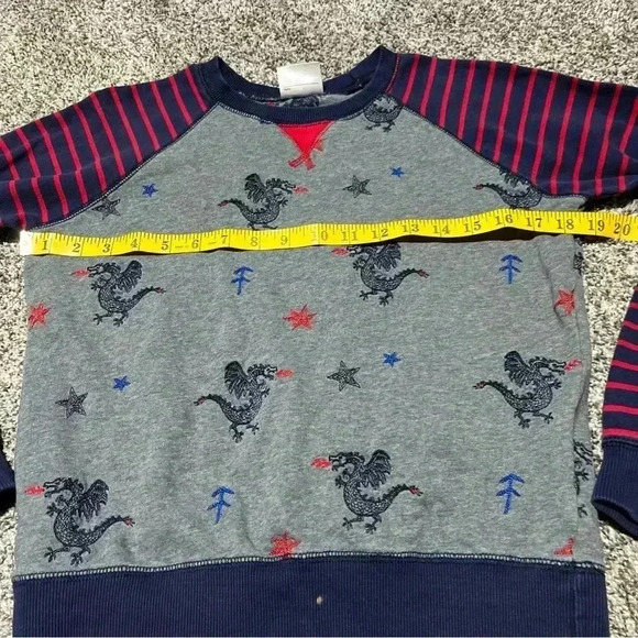 Hanna Andersson Blue Stripe Sweater Elbow Patches Embroidered Dragon Size 150 - Picture 3 of 9